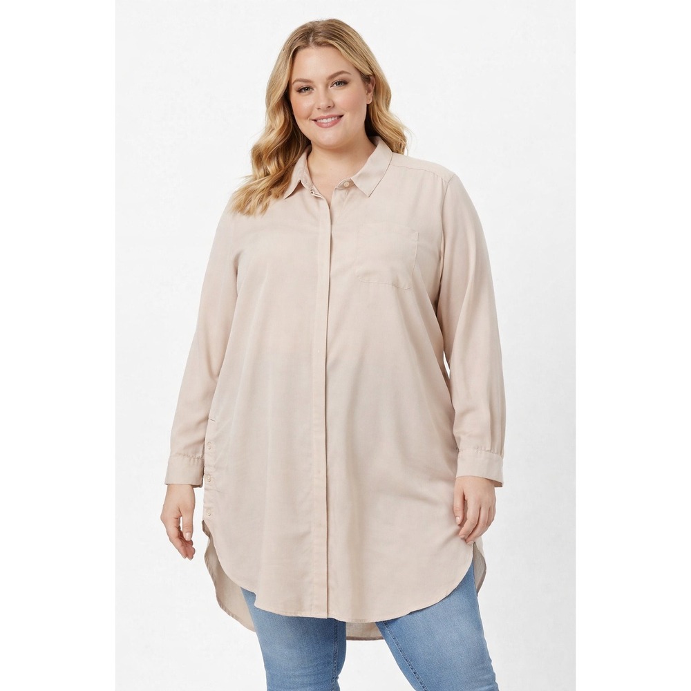 Chico's Peach Tunic Blouse Plus Size 4/XXL Button Side  Long Sleeve Relaxed Fit